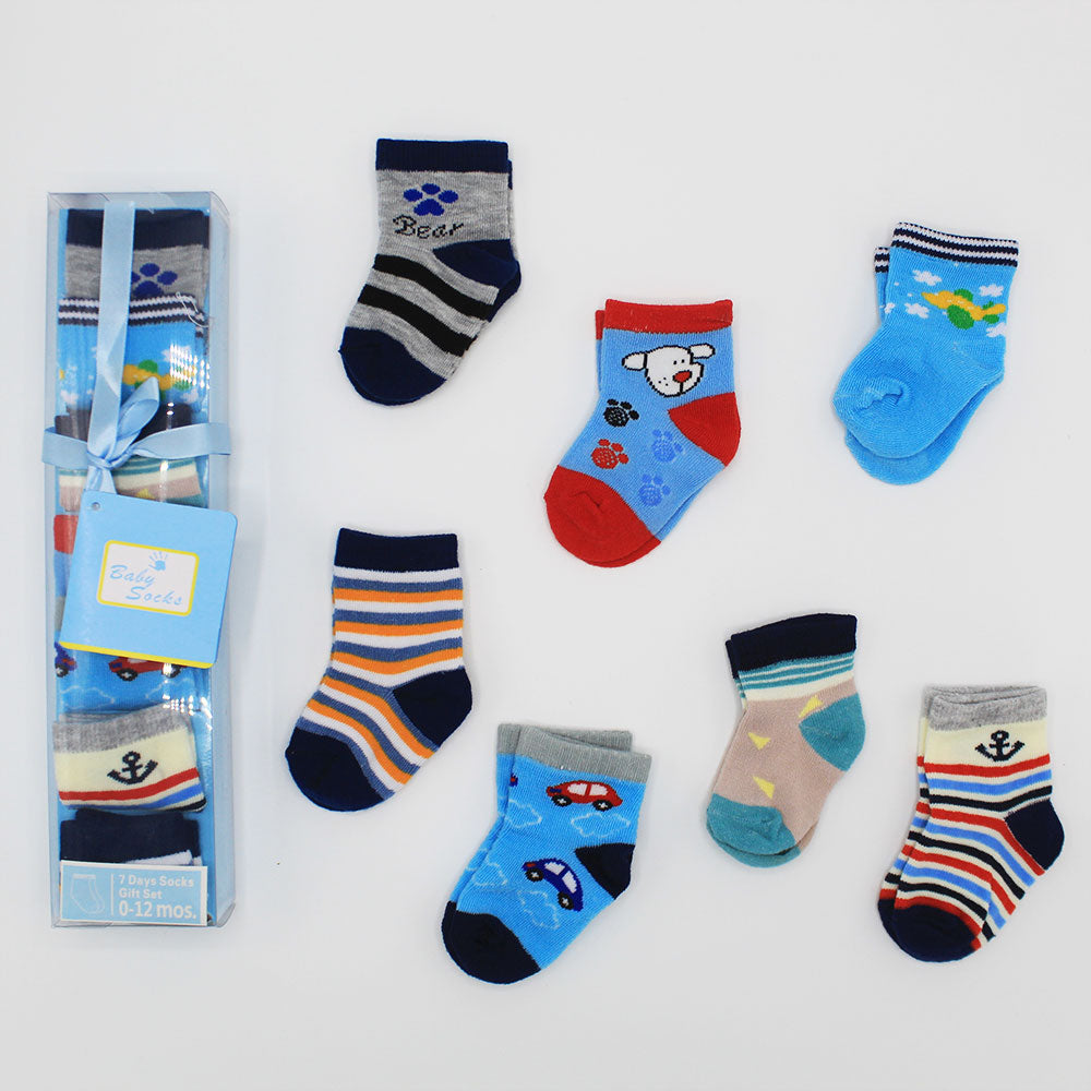 7 Days 100% Cotton Baby Socks 7 Pairs Printed Multicolor - Gift Pack