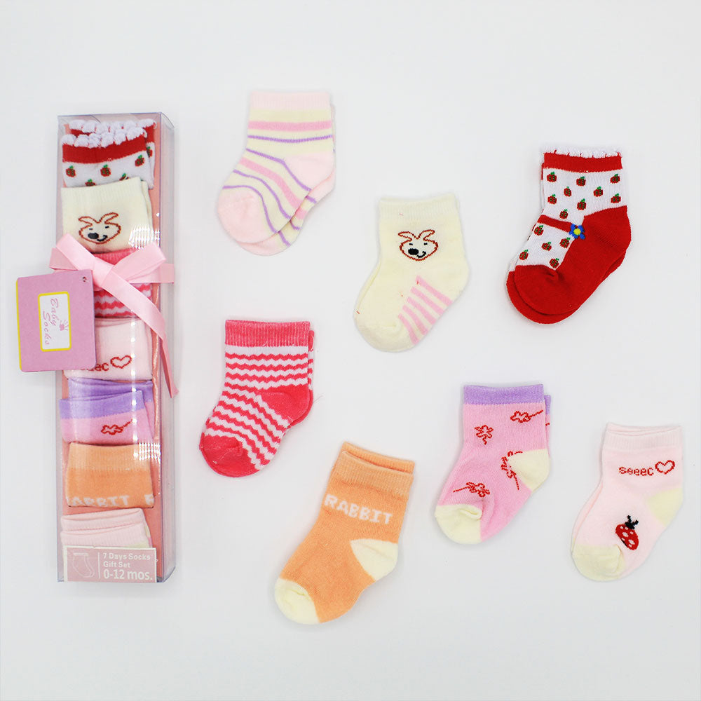 7 Days 100% Cotton Baby Socks 7 Pairs Printed Multicolor - Gift Pack